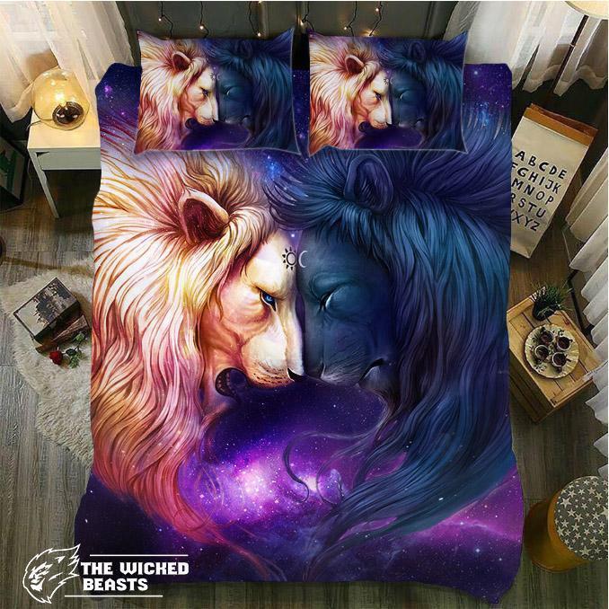 Default Day And Night Lion3D Customized Duvet Cover Bedding Set
