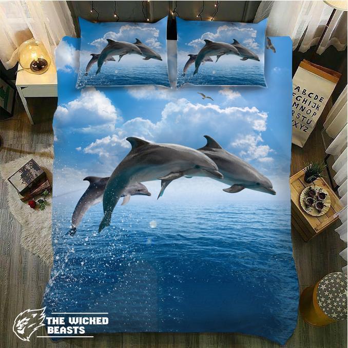 Default Dolphins Blueea Andky3D Customized Duvet Cover Bedding Set