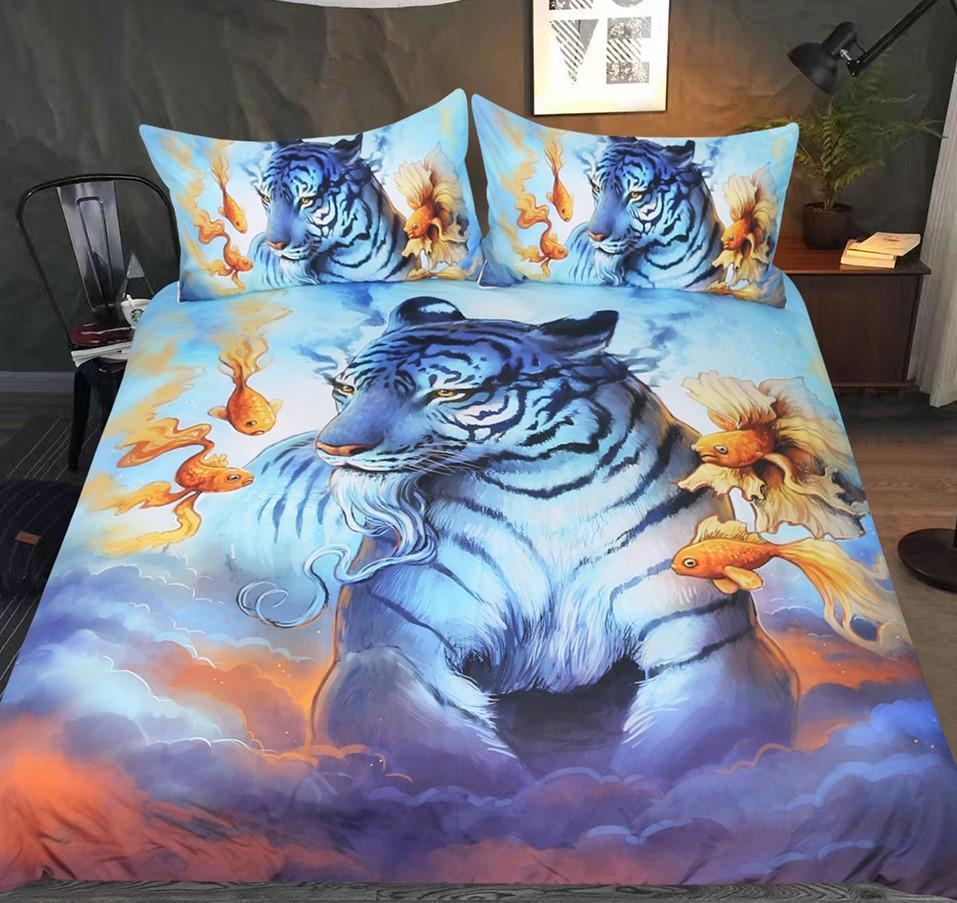 Default Dream Tiger And Fishess 3D Customized Duvet Cover Bedding Set
