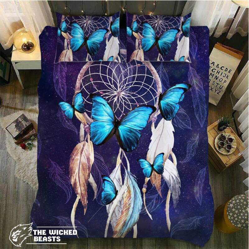 Default Dreamcatcher Blue Butterflys 3D Customized Duvet Cover Bedding Set
