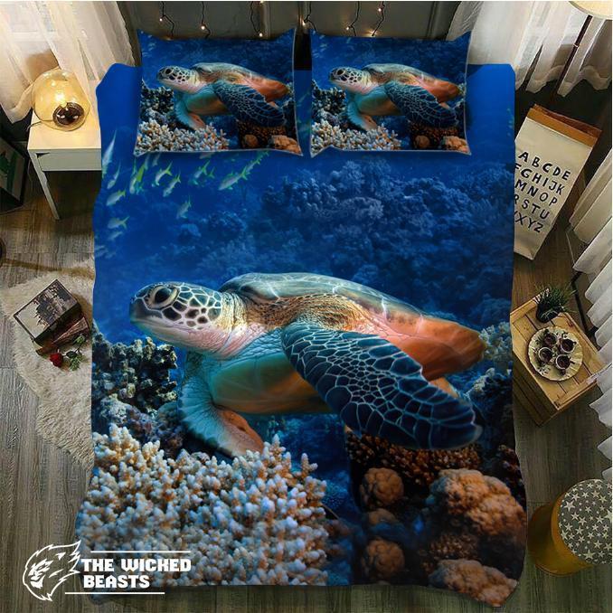Default Ea Turtle With Coral3D Customized Duvet Cover Bedding Set