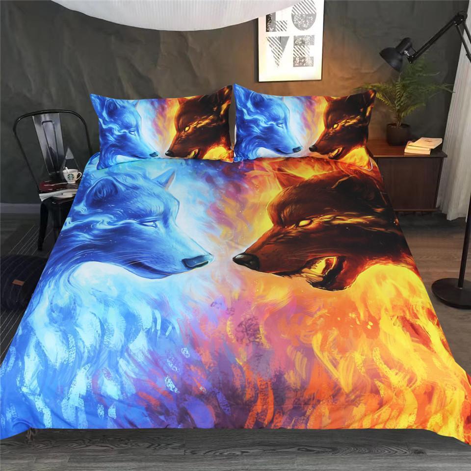 Default Fire And Ice Wolves 3D Customized Duvet Cover Bedding Set