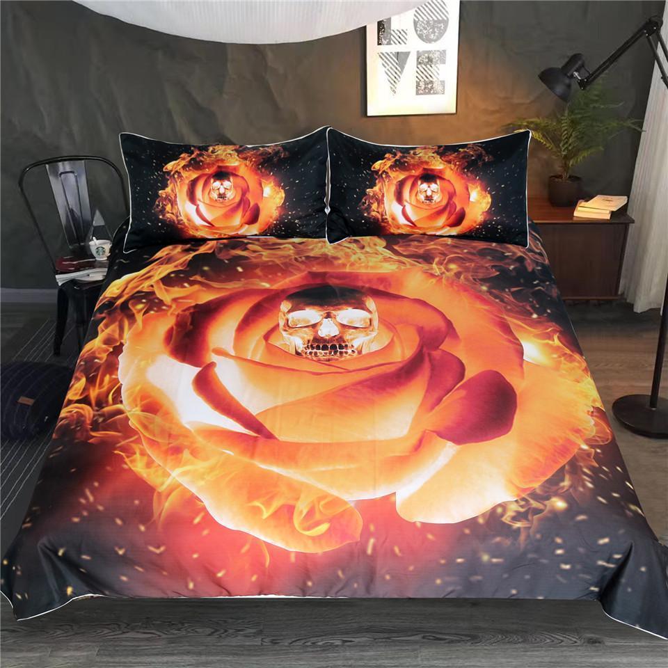 Default Fire Gothic Rosess 3D Customized Duvet Cover Bedding Set