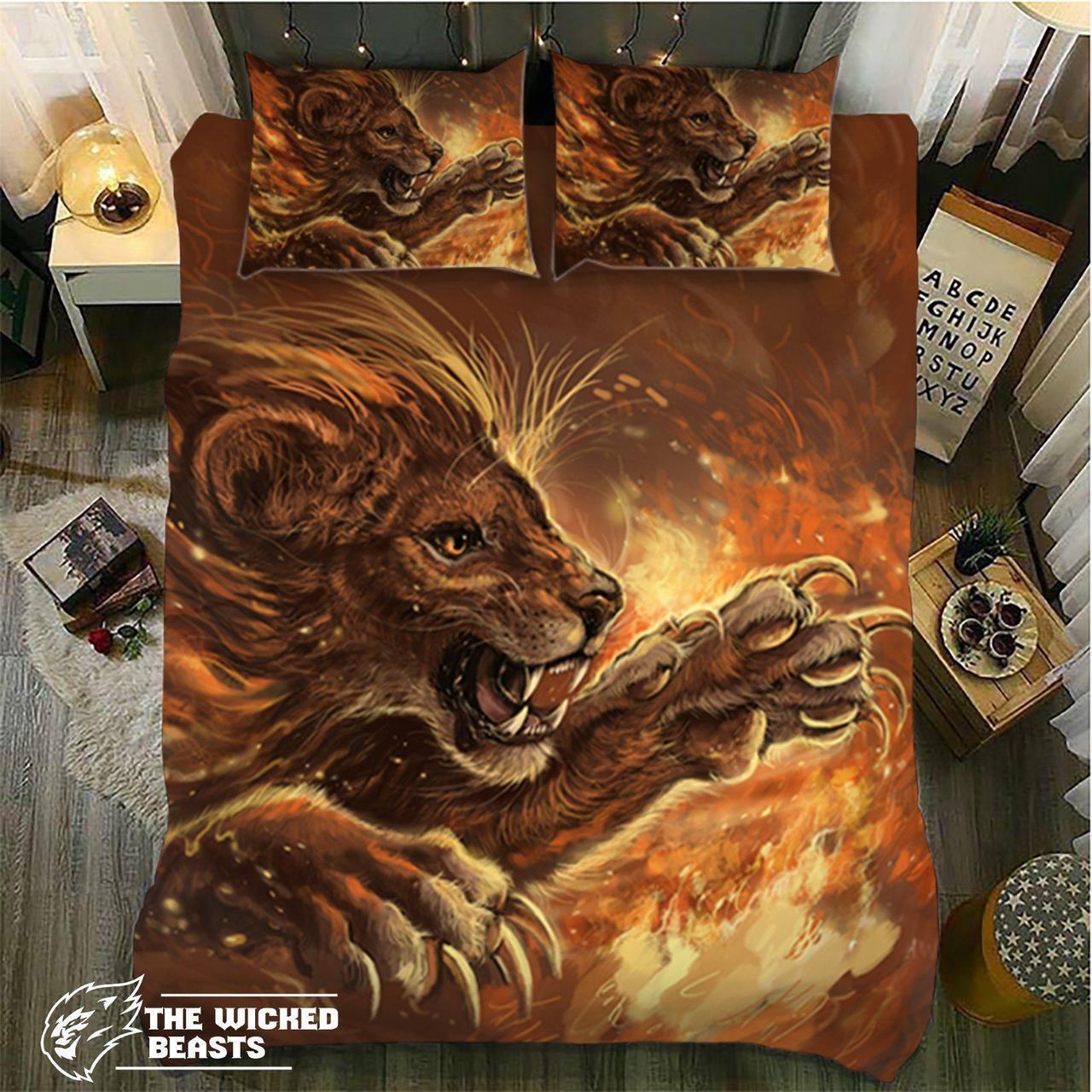 Default Flaming Lion3D Customized Duvet Cover Bedding Set