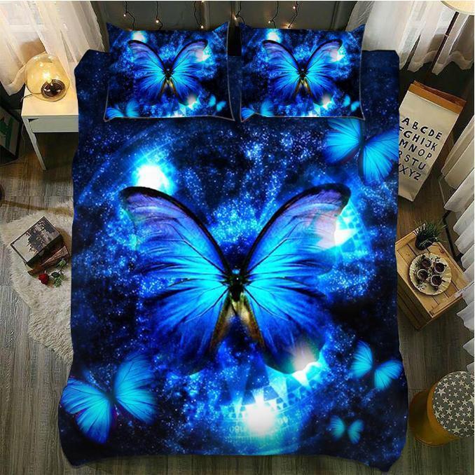 Default Glowing Blue Butterfly3D Customized Duvet Cover Bedding Set