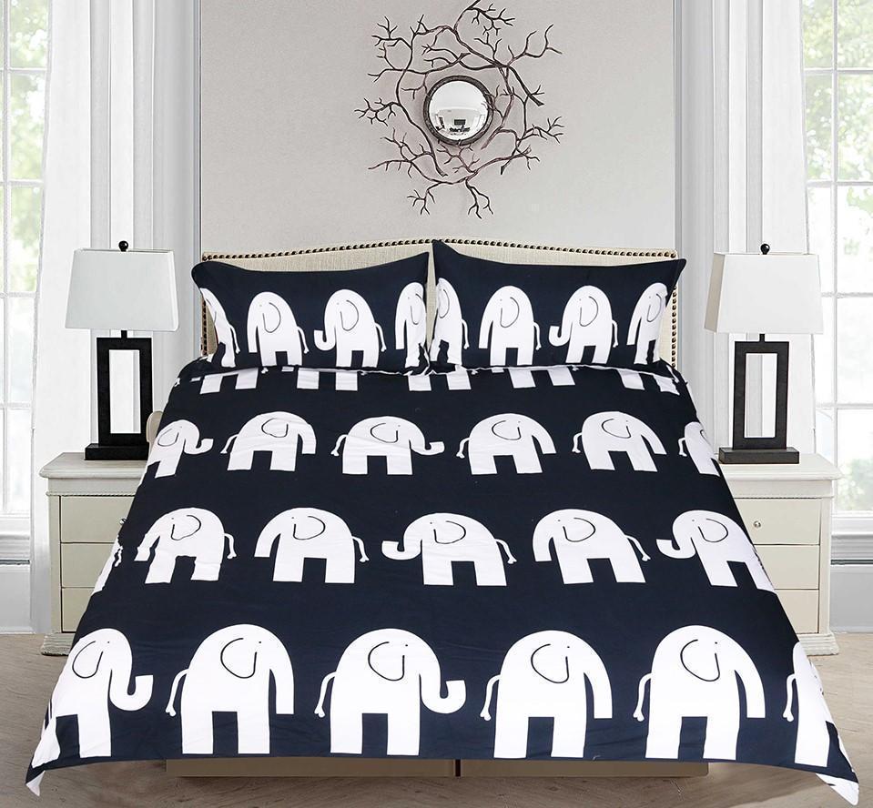 Default Gray And Blue Elephantss 3D Customized Duvet Cover Bedding Set