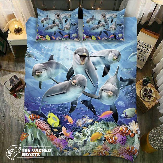 Default Happy Dolphins 3D Customized Duvet Cover Bedding Set