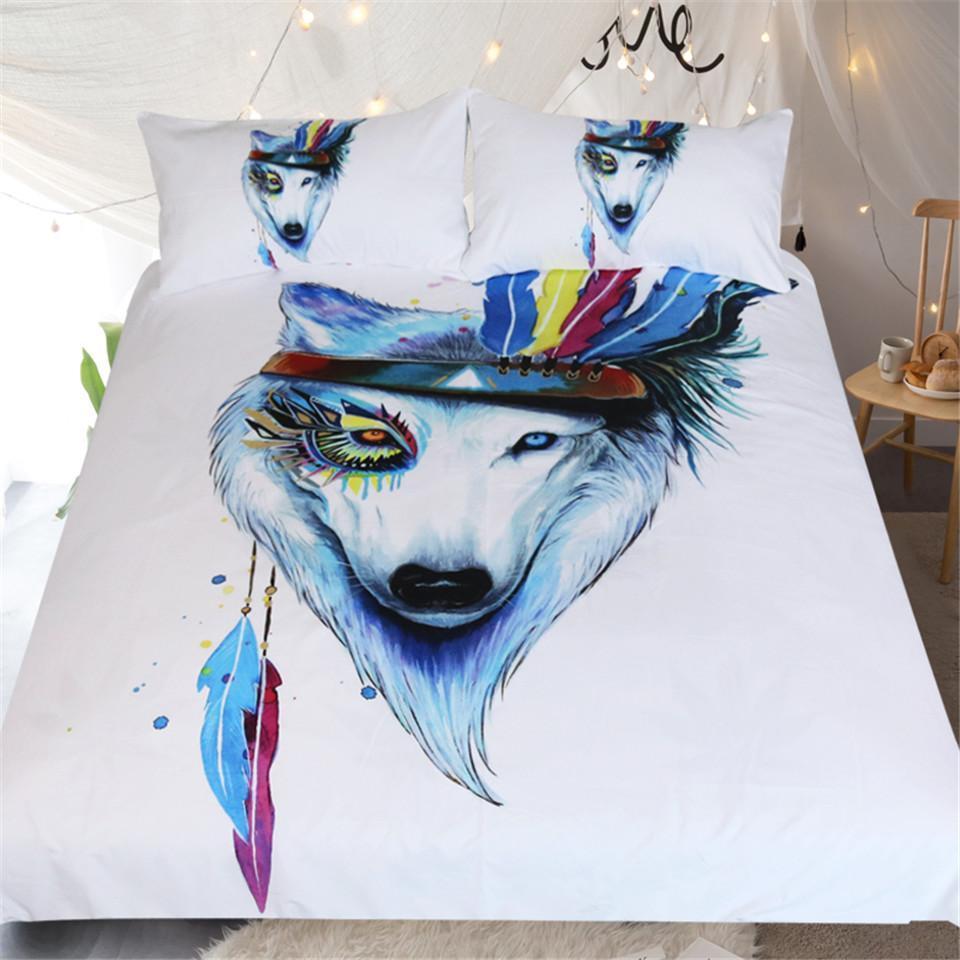 Default Hippie Wolf 3D Customized Duvet Cover Bedding Set