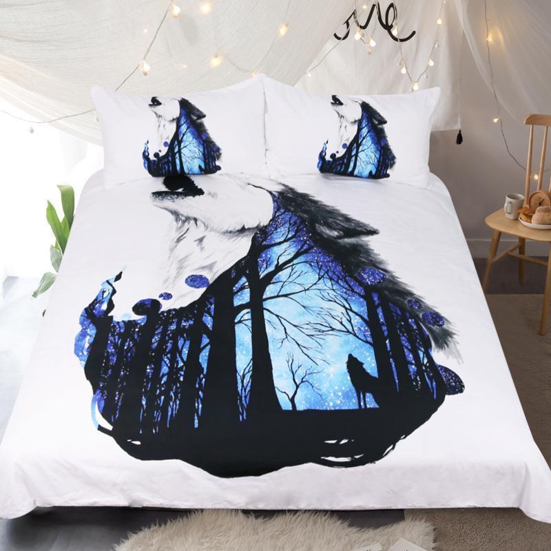 Default Howling Wolf Missing You3D Customized Duvet Cover Bedding Set