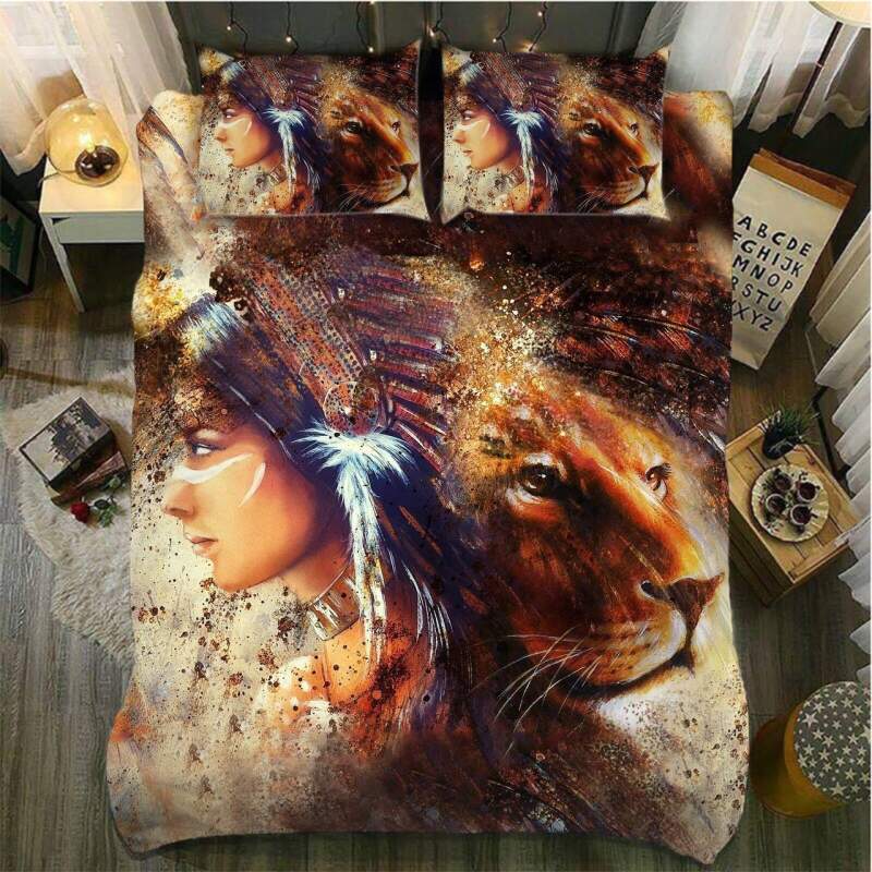 Default Indians Girl And Lion King3D Customized Duvet Cover Bedding Set