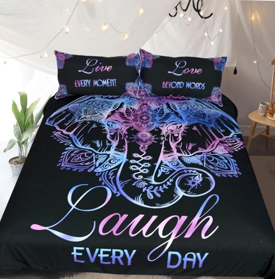 Default Laugh Lotus Flower Elephants 3D Customized Duvet Cover Bedding Set