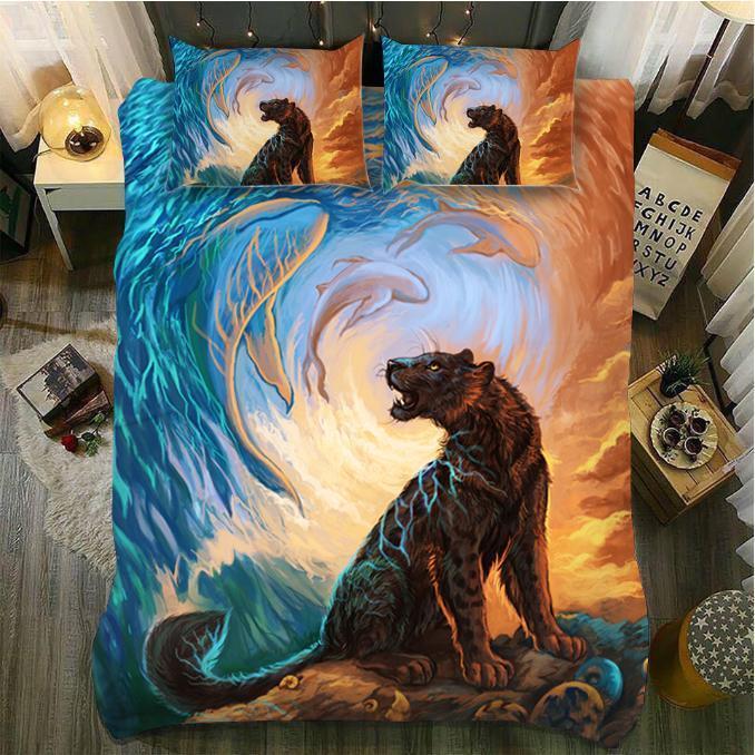 Default Leopard And The Dolphin3D Customized Duvet Cover Bedding Set
