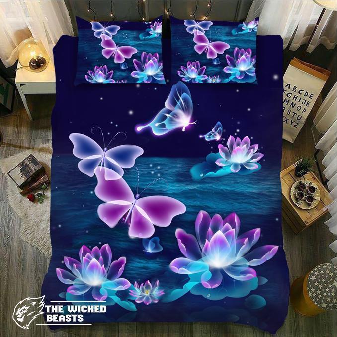 Default Lotus And Butterflys 3D Customized Duvet Cover Bedding Set