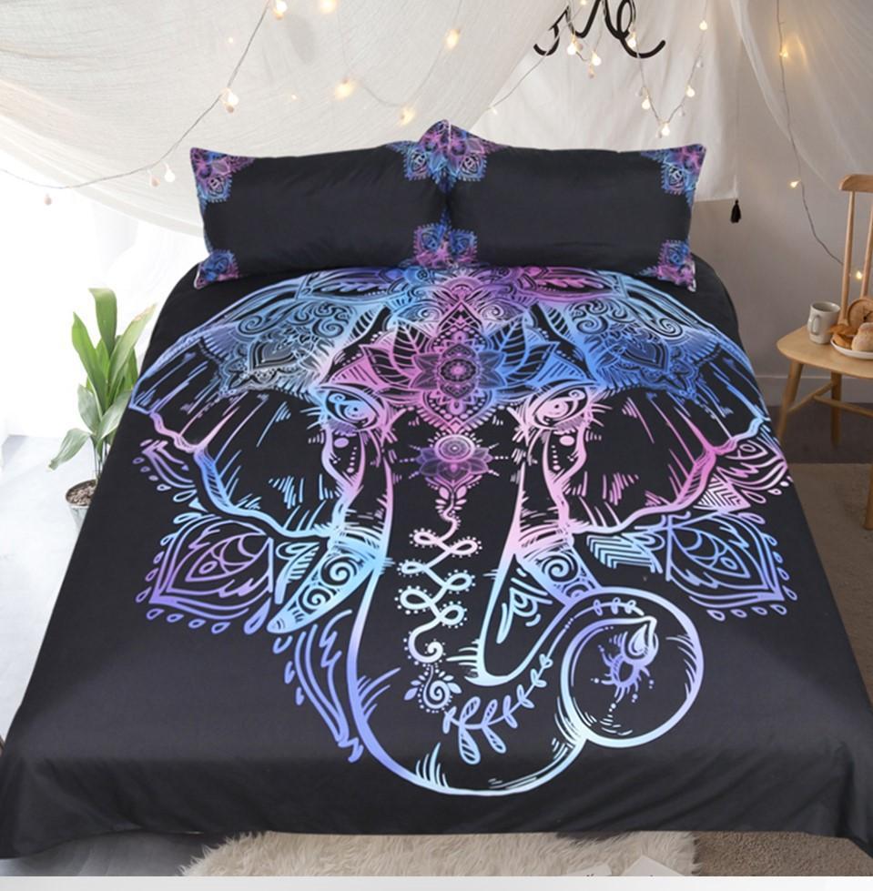 Default Lotus Flower Elephants 3D Customized Duvet Cover Bedding Set