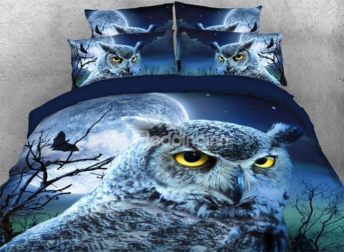 Default Owl And Moon3D Customized Duvet Cover Bedding Set