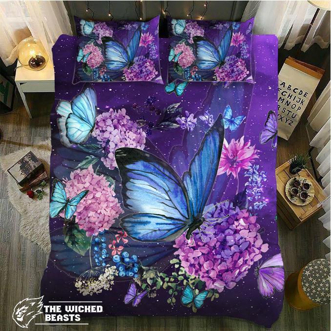 Default Purple Hydrangeas Butterfly3D Customized Duvet Cover Bedding Set