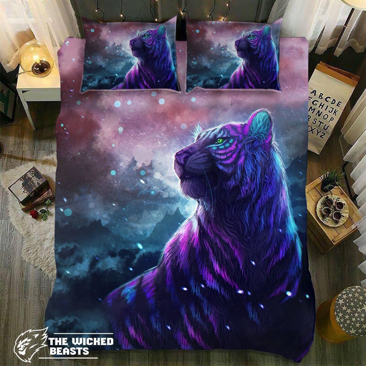 Default Purple Night Tiger 3D Customized Duvet Cover Bedding Set