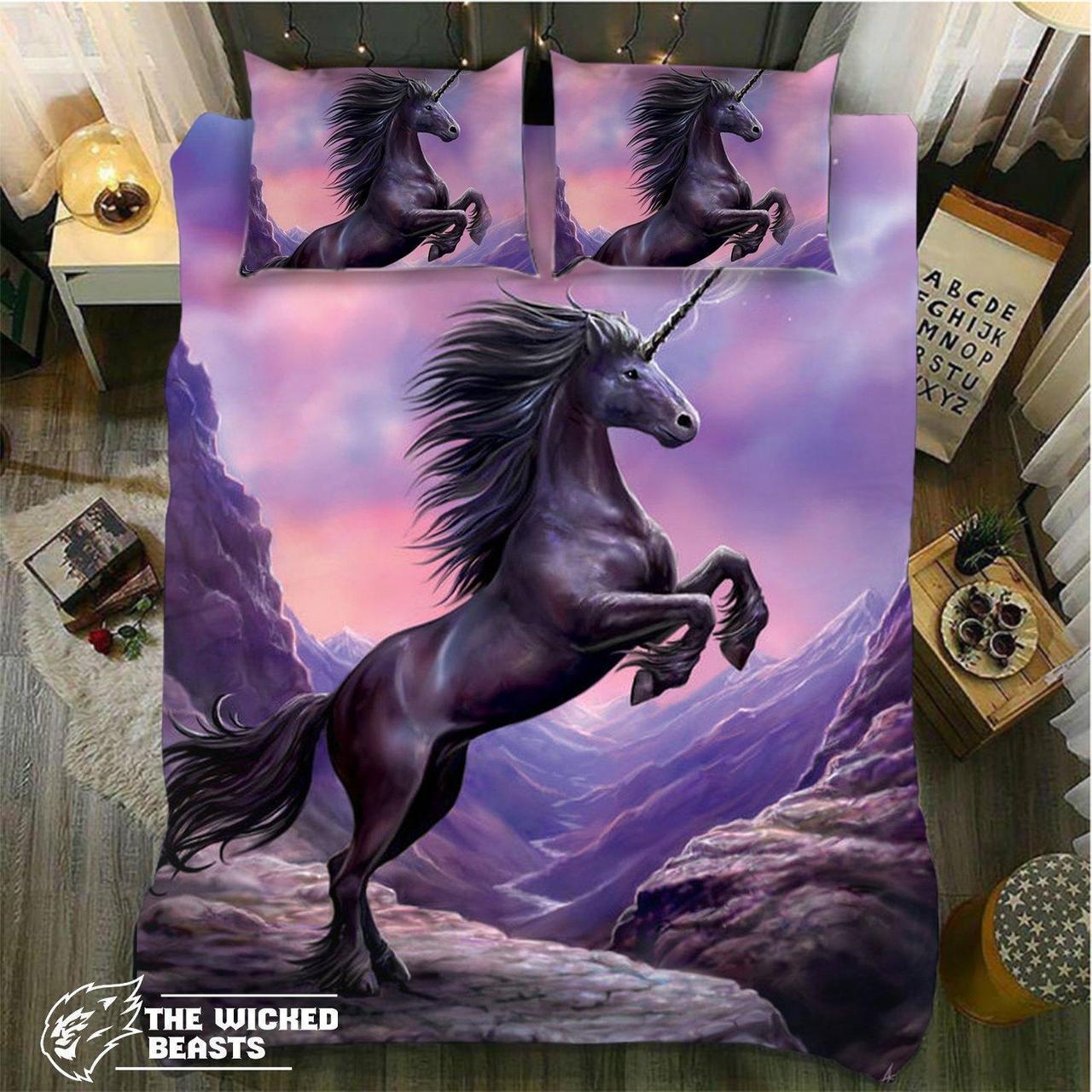 Default Purple Unicornhinning Horn3D Customized Duvet Cover Bedding Set