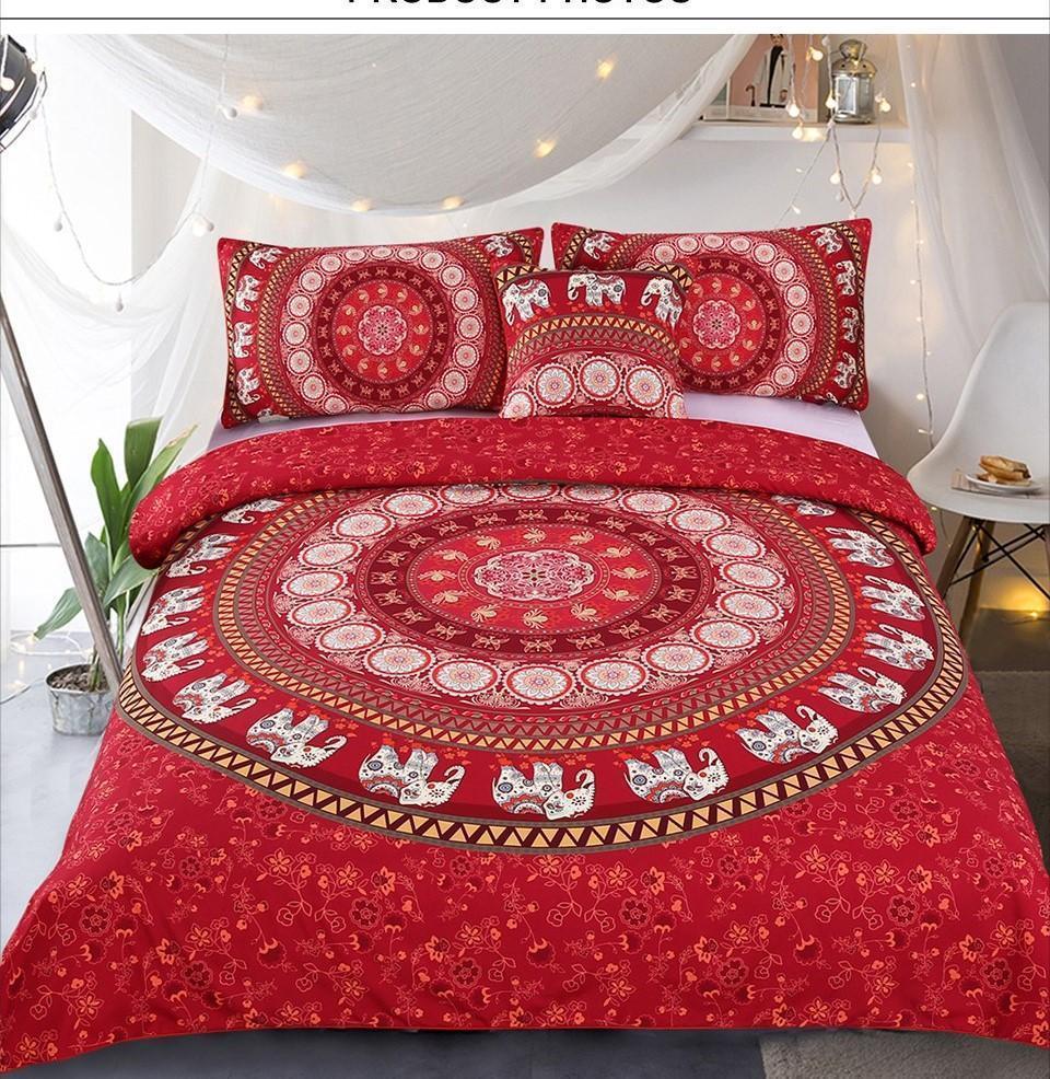 Default Red Mandala Elephant 3D Customized Duvet Cover Bedding Set