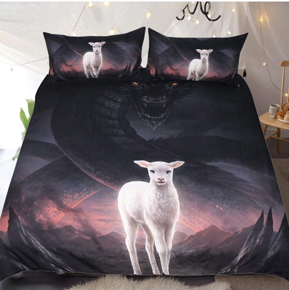 Default The Lamb And The Dragon Dragonss 3D Customized Duvet Cover Bedding Set