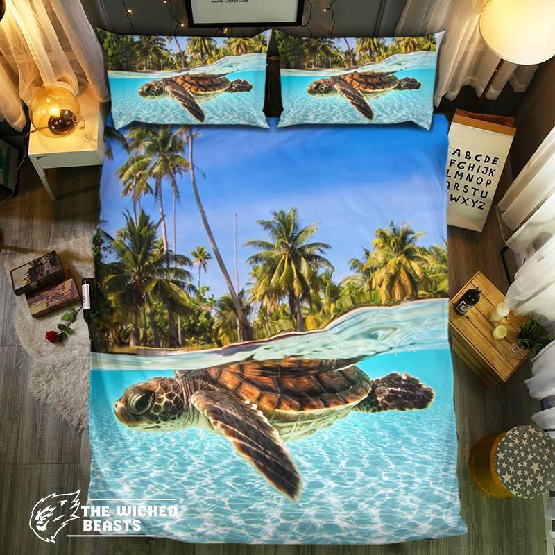 Default Turtle Under The Palm Tree 3D Customized Duvet Cover Bedding Set