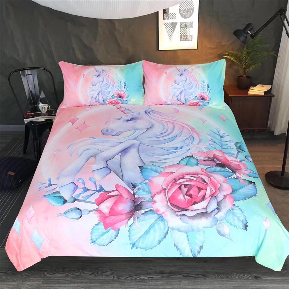 Default Unicorn And Roses 3D Customized Duvet Cover Bedding Set