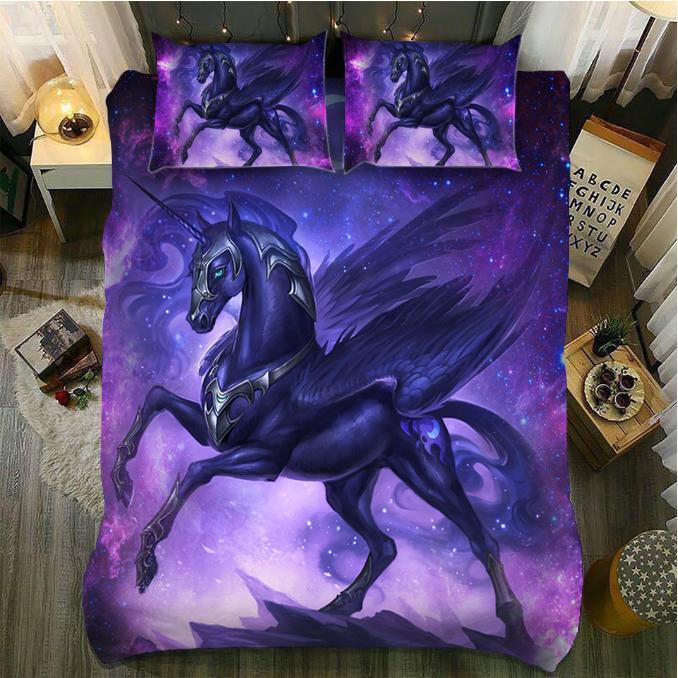 Default Warrior Unicorn Purple 3D Customized Duvet Cover Bedding Set