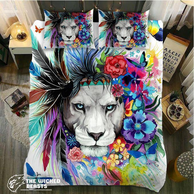 Default Watercolor Floral Lion3D Customized Duvet Cover Bedding Set