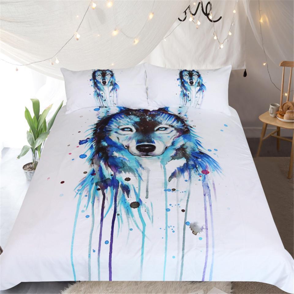 Default Watercolor Ice Wolf 3D Customized Duvet Cover Bedding Set
