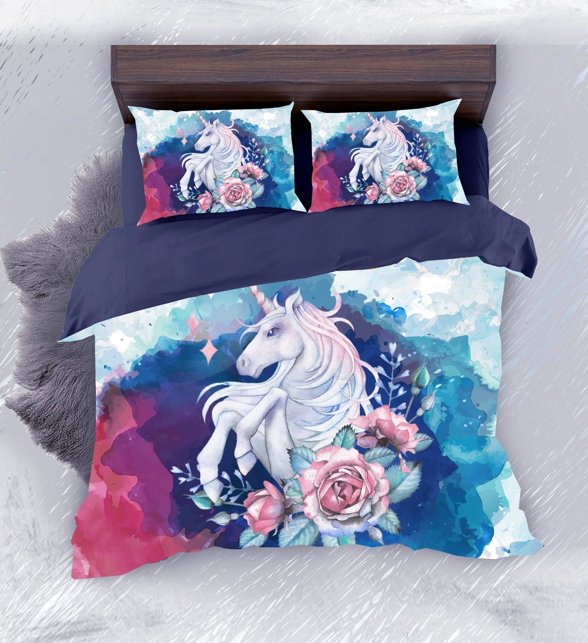Default Watercolor Unicorn3D Customized Duvet Cover Bedding Set