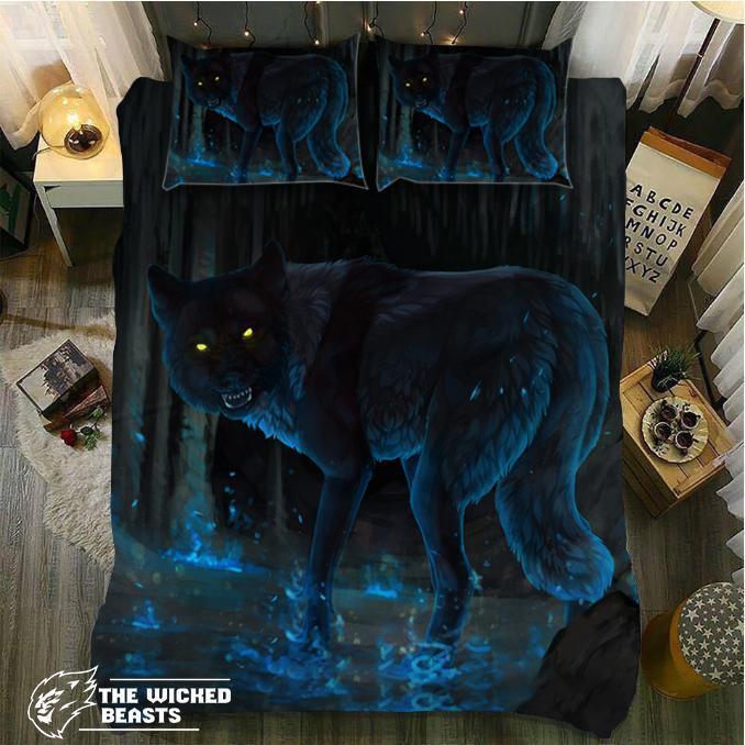 Default Wolf The Black Monster 3D Customized Duvet Cover Bedding Set