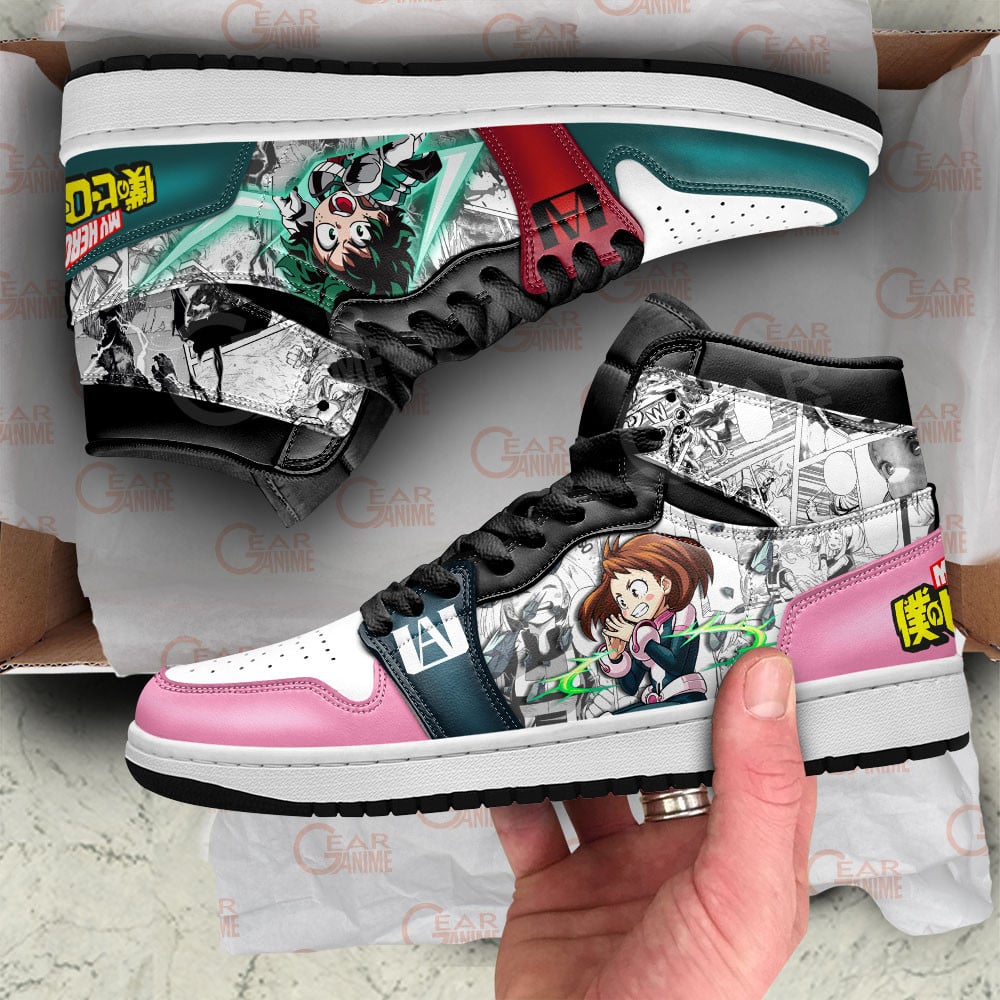 Deku and Ochako JD1s Sneakers BNHA Manga Anime, Air Jordan Hightop