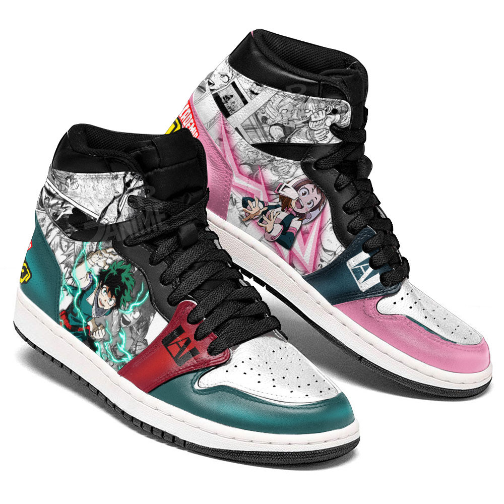 Deku and Ochako JD1s Sneakers BNHA Manga Anime, Air Jordan Hightop