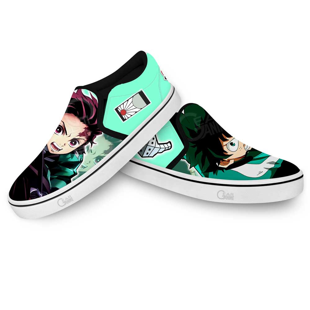 Deku and Tanjiro Slip-On Shoes Canvas Custom Anime Shoes