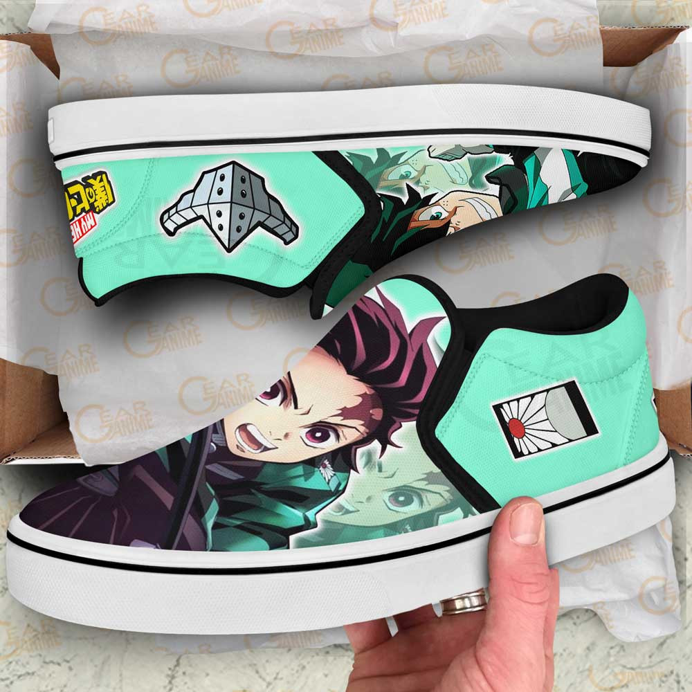 Deku and Tanjiro Slip-On Shoes Canvas Custom Anime Shoes