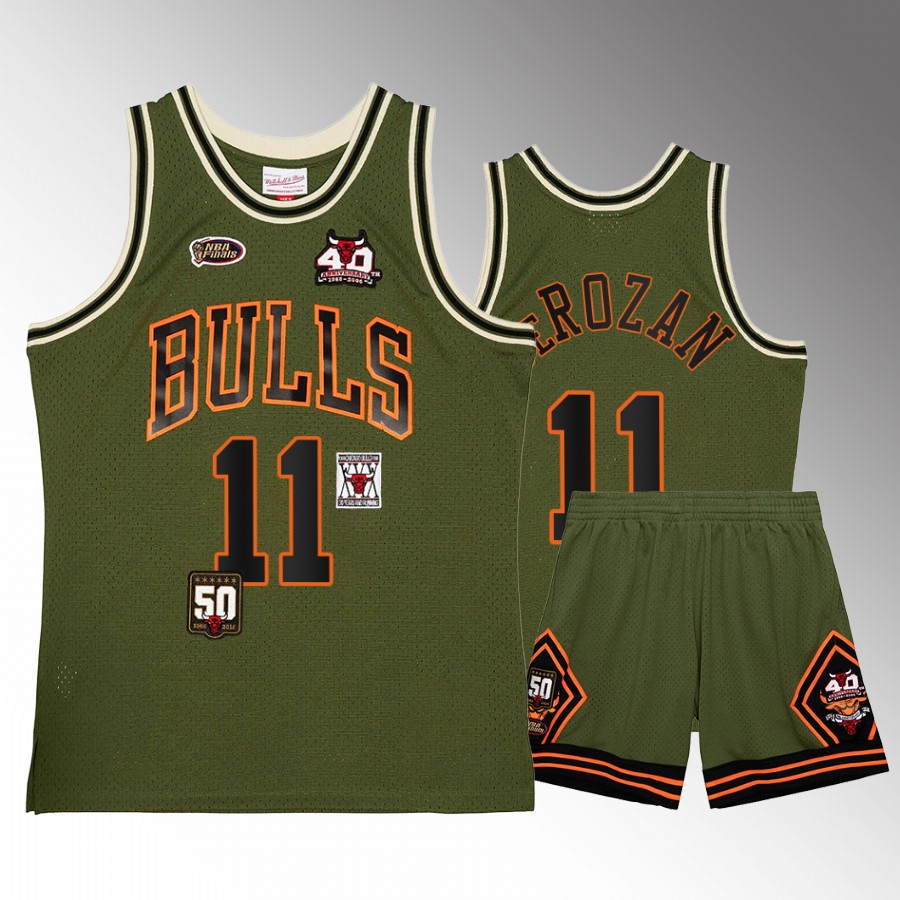 DeMar DeRozan #11 Chicago Bulls Military Flight patchs Green Shorts Set Jersey