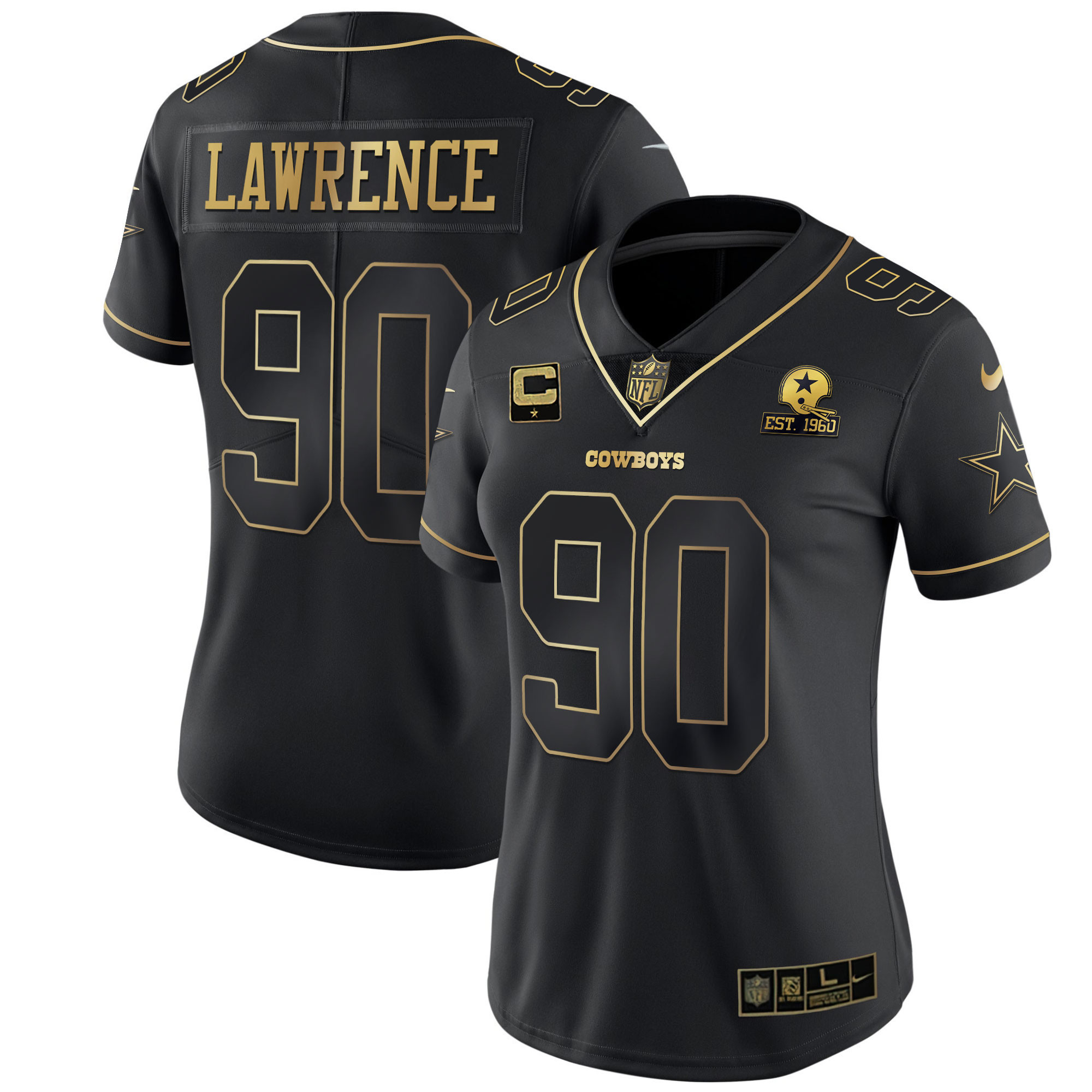 Demarcus Lawrence Women's Dallas Cowboys Black Gold & White Gold Black Gold Jersey - All Stitched 