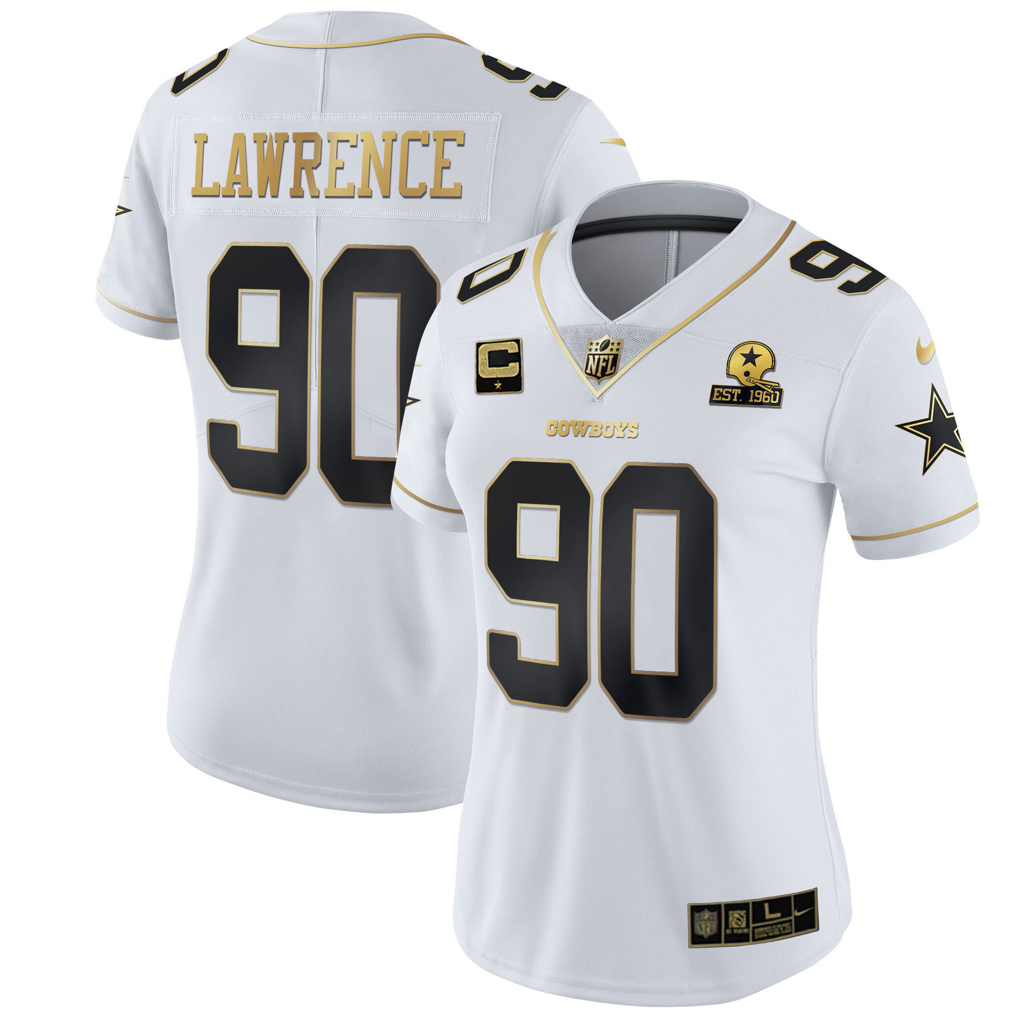 Demarcus Lawrence Women's Dallas Cowboys Black Gold & White Gold White Gold Jersey - All Stitched 