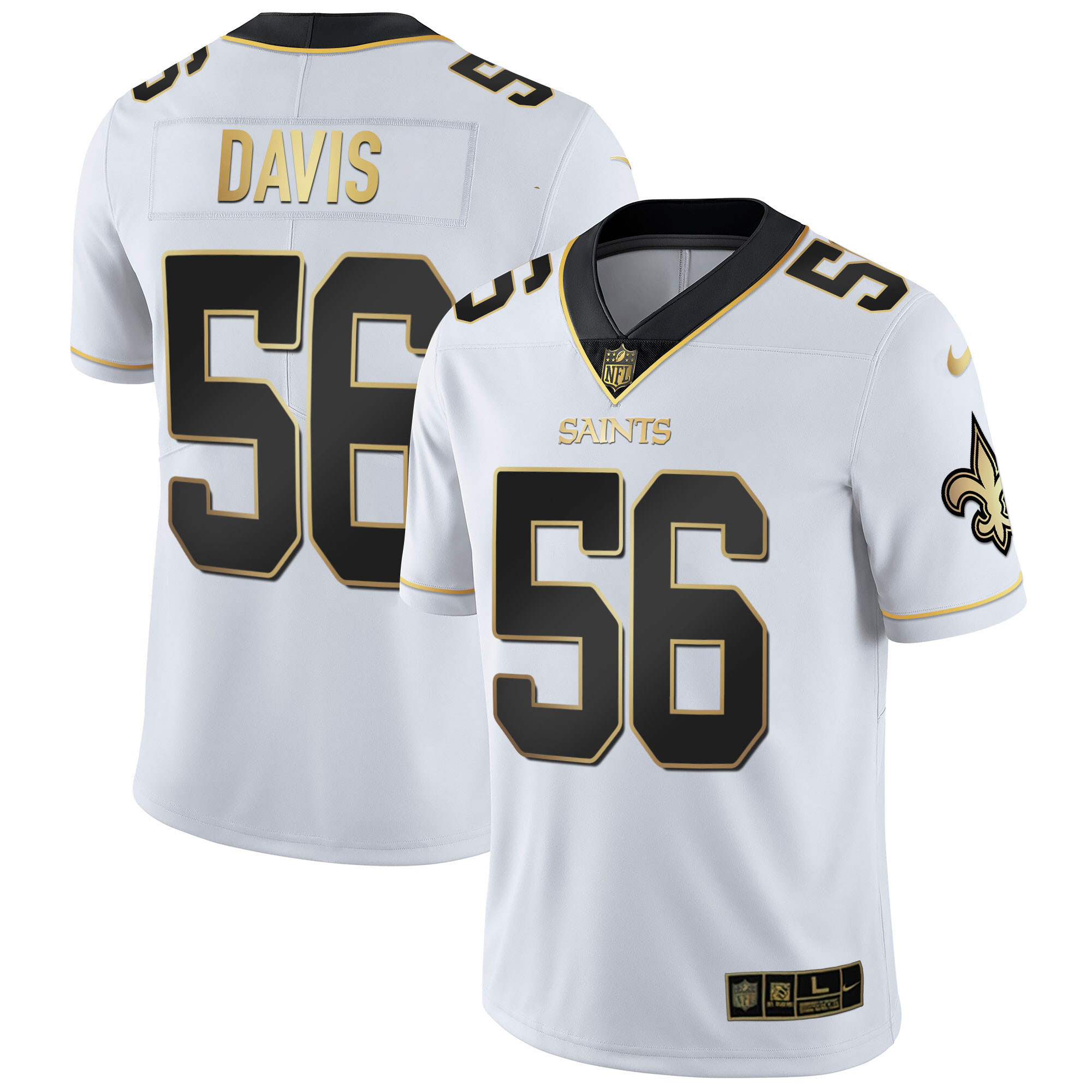 Demario Davis New Orleans Saints Vapor Untouchable White Gold Limited Player Jersey - All Stitched 