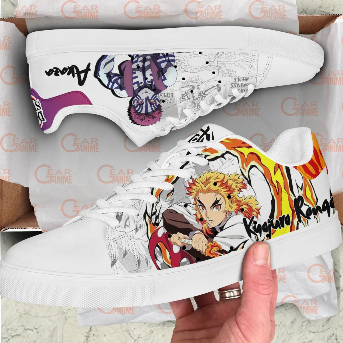 Demon Slayer Akaza and Rengoku Skate Sneakers Custom Anime Shoes