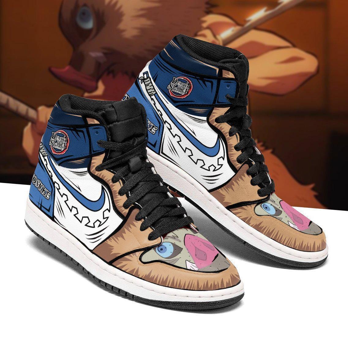 Demon Slayer Inosuke Nichirin Swords Anime Shoes, Air Jordan Hightop