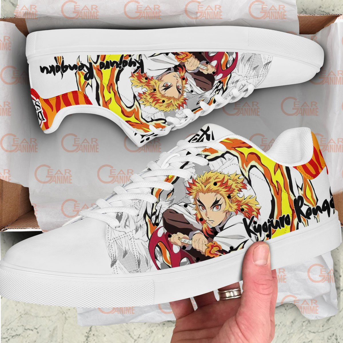 Demon Slayer Kyojuro Rengoku Skate Sneakers Custom Anime Shoes