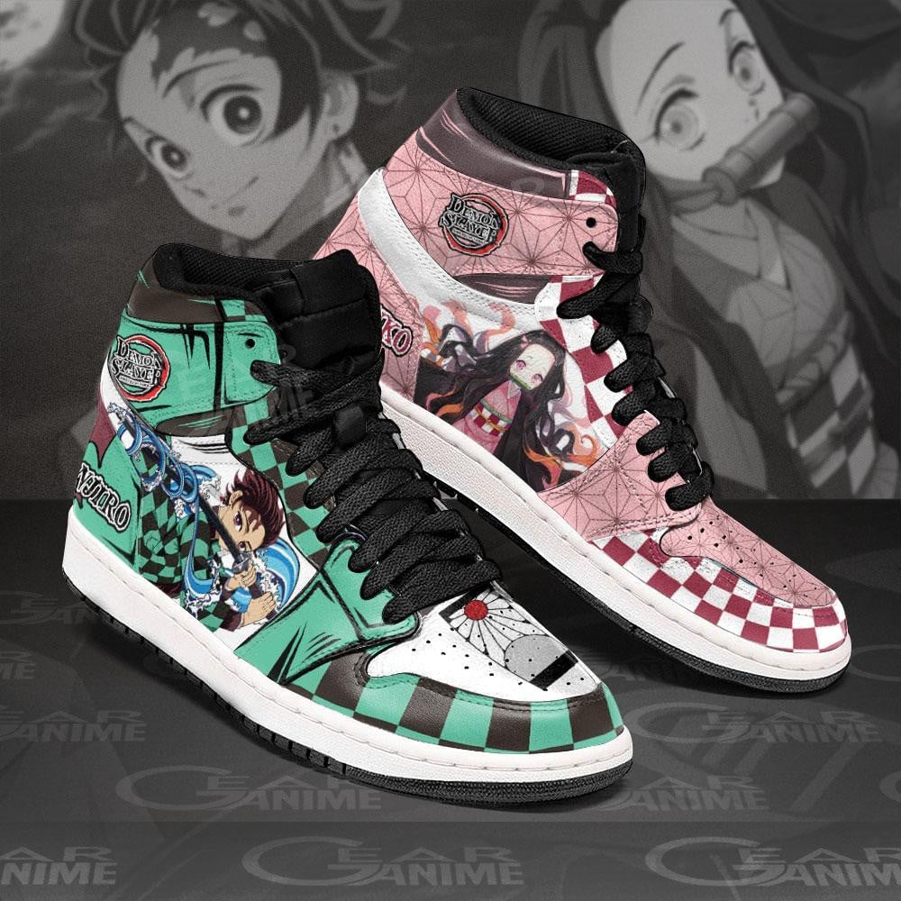 Demon Slayer Tanjiro and Nezuko Anime JD1s Sneakers Shoes, Air Jordan Hightop
