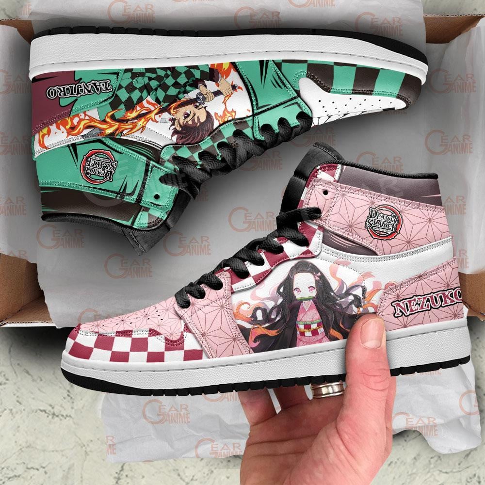 Demon Slayer Tanjiro and Nezuko Anime JD1s Sneakers Shoes, Air Jordan Hightop