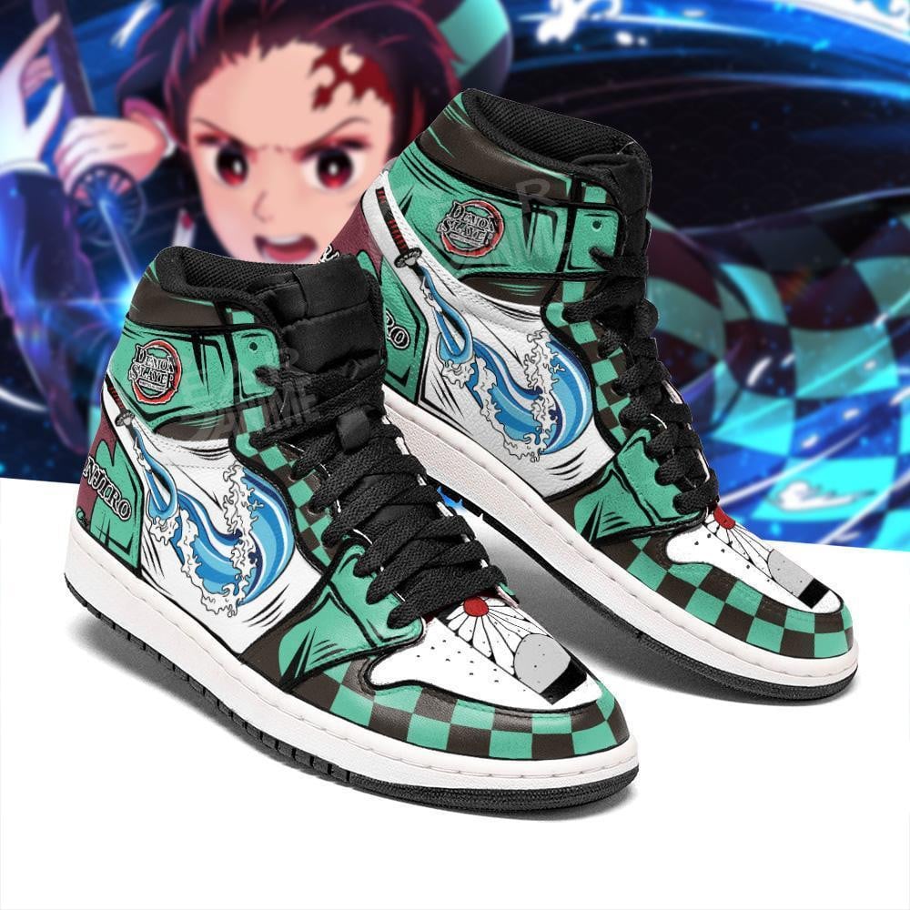 Demon Slayer Tanjiro Water Breathing Anime Leather Shoes, Air Jordan Hightop
