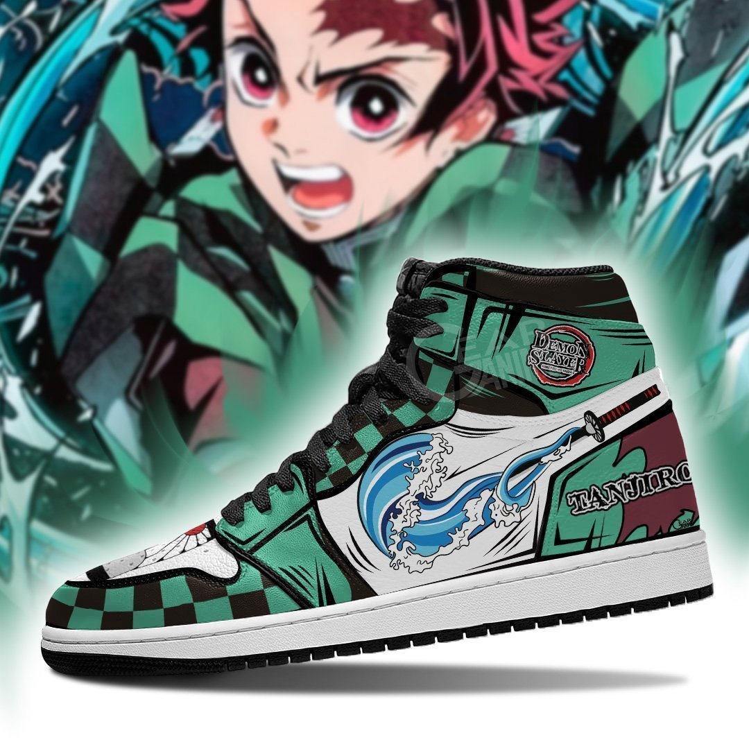 Demon Slayer Tanjiro Water Breathing Anime Leather Shoes, Air Jordan Hightop