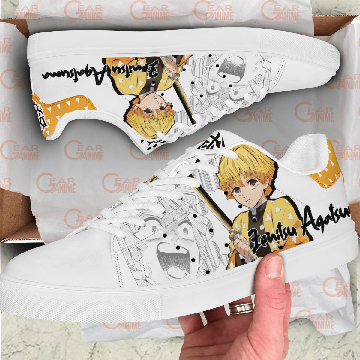 Demon Slayer Zenitsu Agatsuma Skate Sneakers Custom Anime Shoes