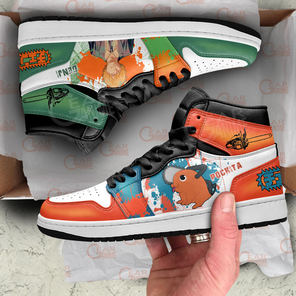 Denji and Pochita JD1s Sneakers Chainsaw Man Anime Shoes, Air Jordan Hightop