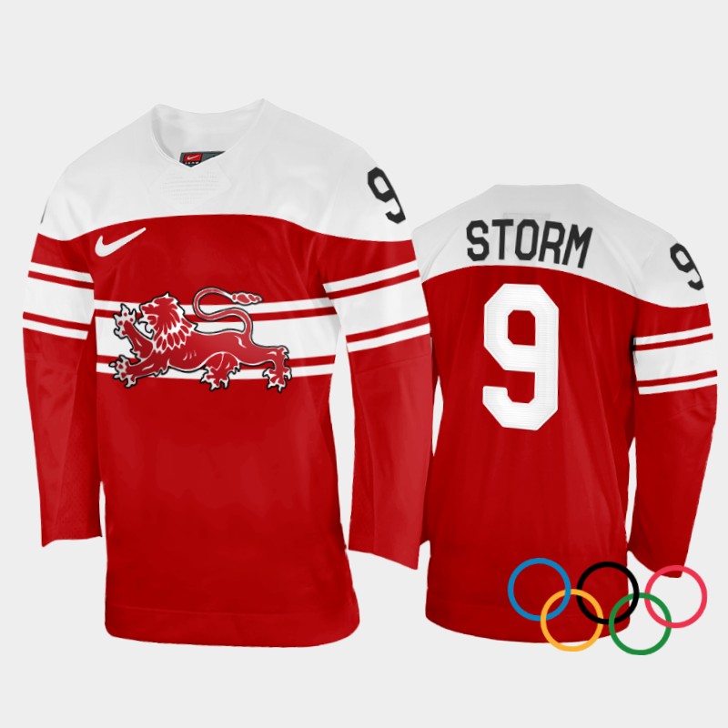 Denmark Frederik Storm 2022 Winter Olympics Red #9 Jersey Away