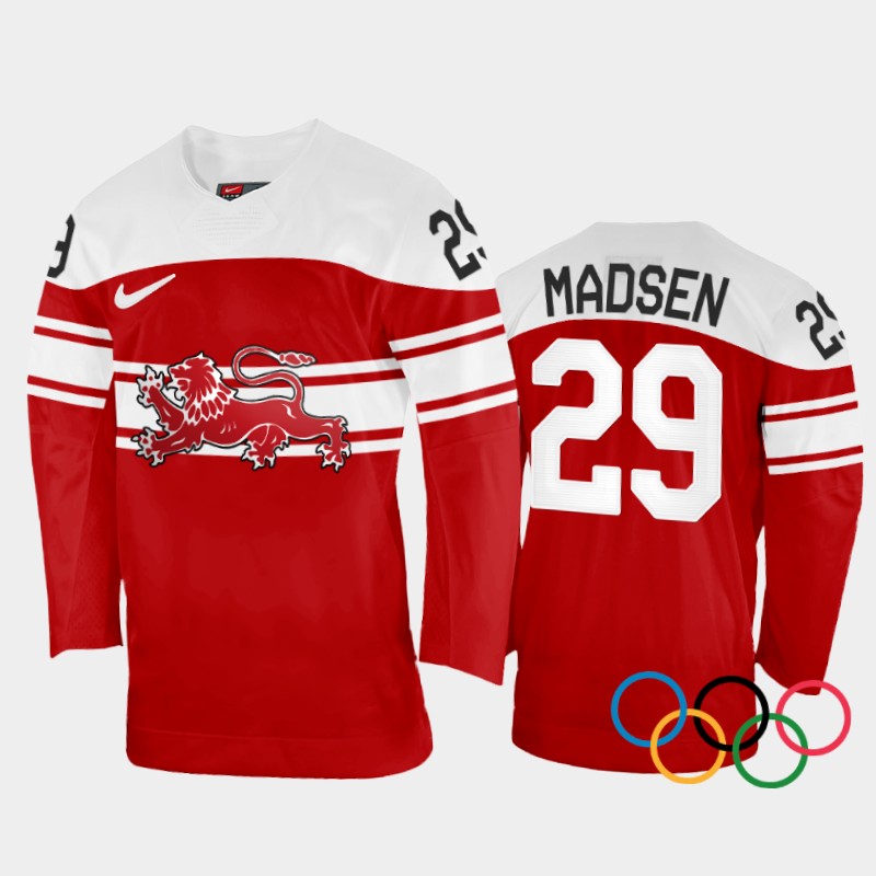 Denmark Morten Madsen 2022 Winter Olympics Red #29 Jersey Away